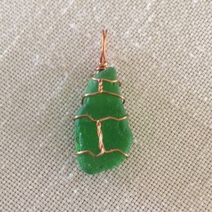 Hand Crafted Sea Glass Pendant Green Boho